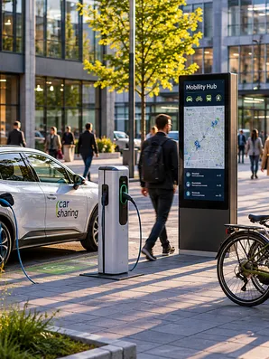 Beispiele für Mobilität - Auto, Fahrrad, Bus
